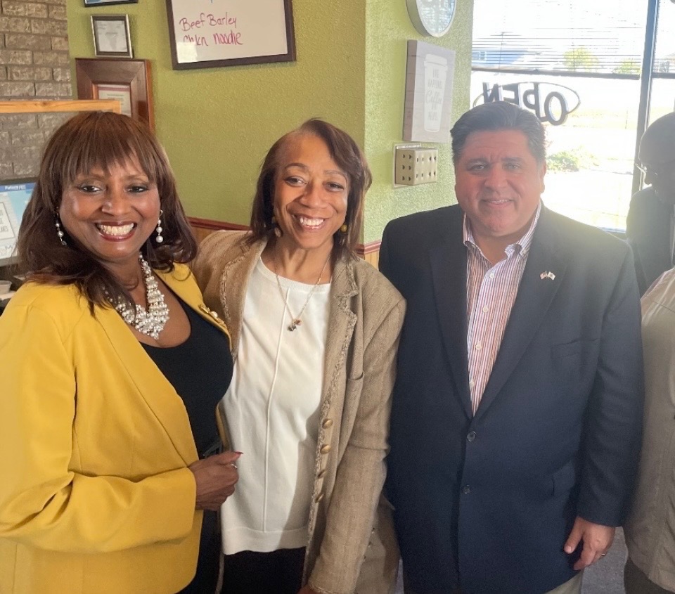 Carolyn Carter, Gov Pritzker, State Rep Debbie Meyers-Martin